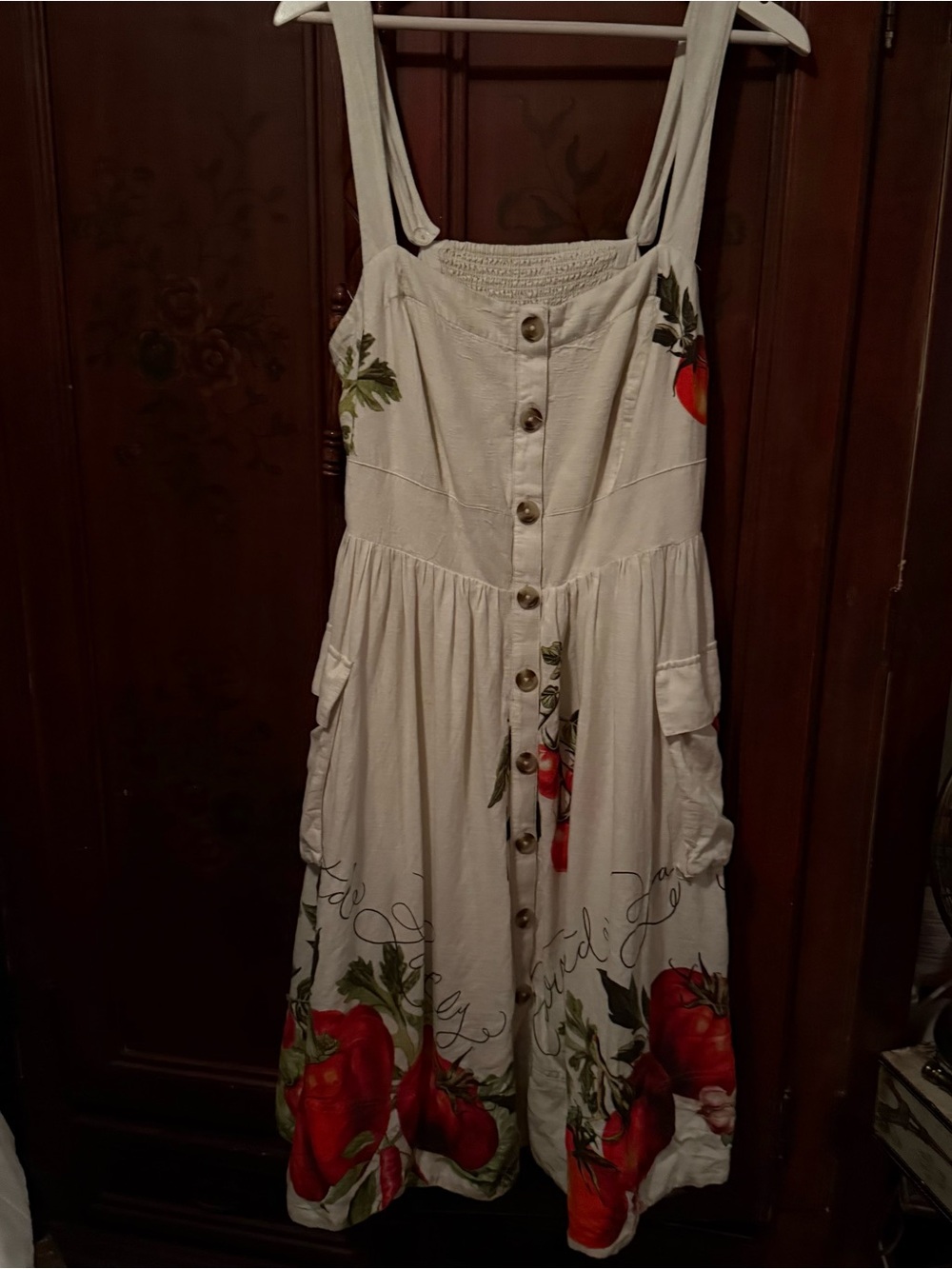 Anthropologie Sleeveless Tomato White Button-Front Sundress. Price Firm - Picture 3 of 6